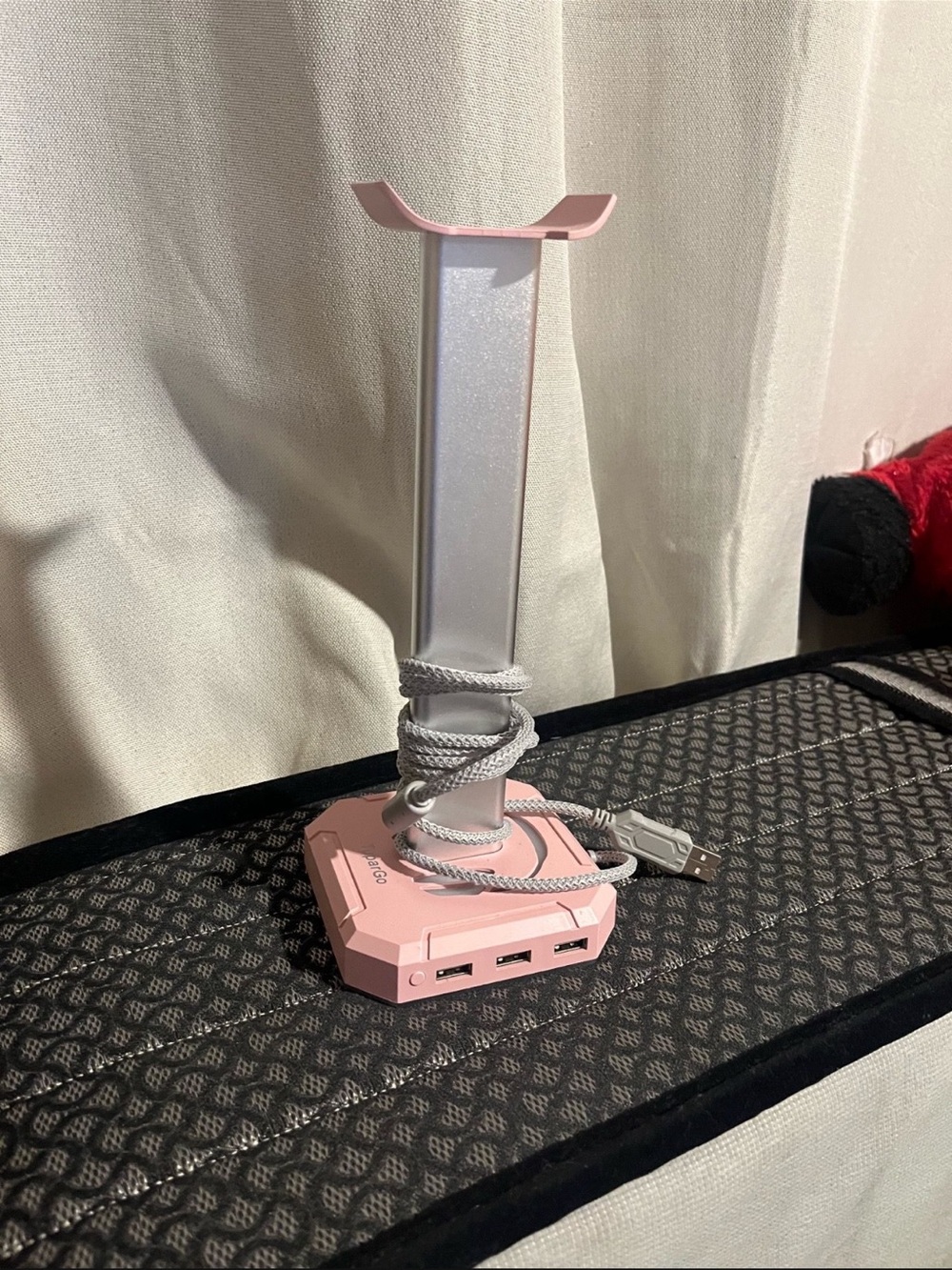 Pink Headset Stand with USB Hub